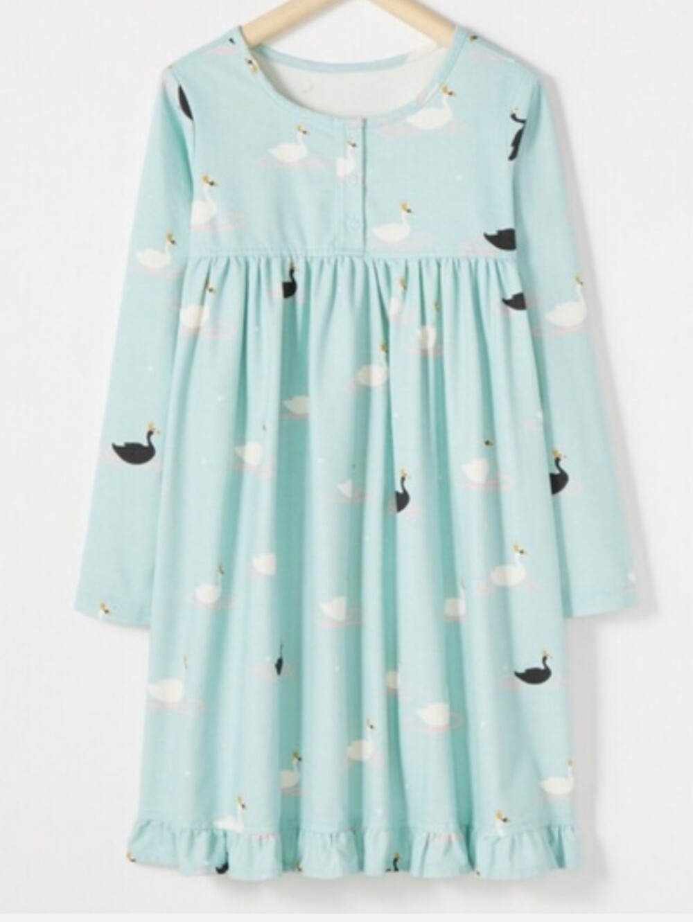 Hanna Andersson Girls Swan Print Long-Sleeve Nightgown Size 12